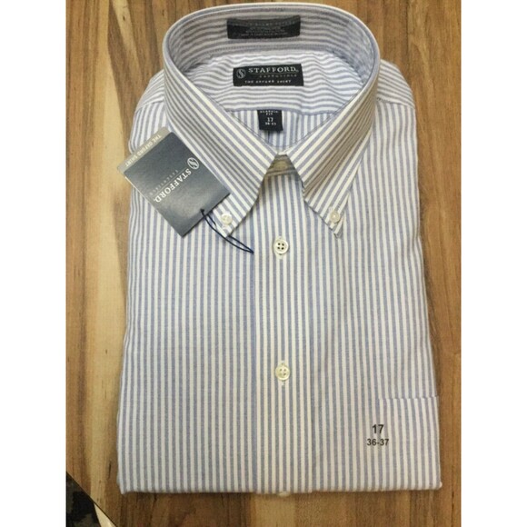 Stafford Button Down Oxford Shirt~Long Sleeves~Blue Stripes~Mens XL 17 36-37 NEW - Picture 3 of 5